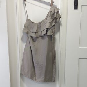 Banana Republic Gray One Shoulder Dress with Ruffle Size 0 Petite